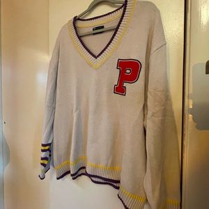 ASOS DESIGN knit oversized v-neck sweater with badges